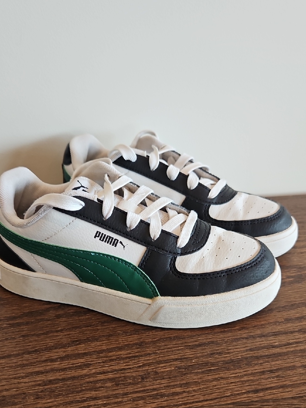 Puma Kids Black, White & Green Low-Top Sneakers